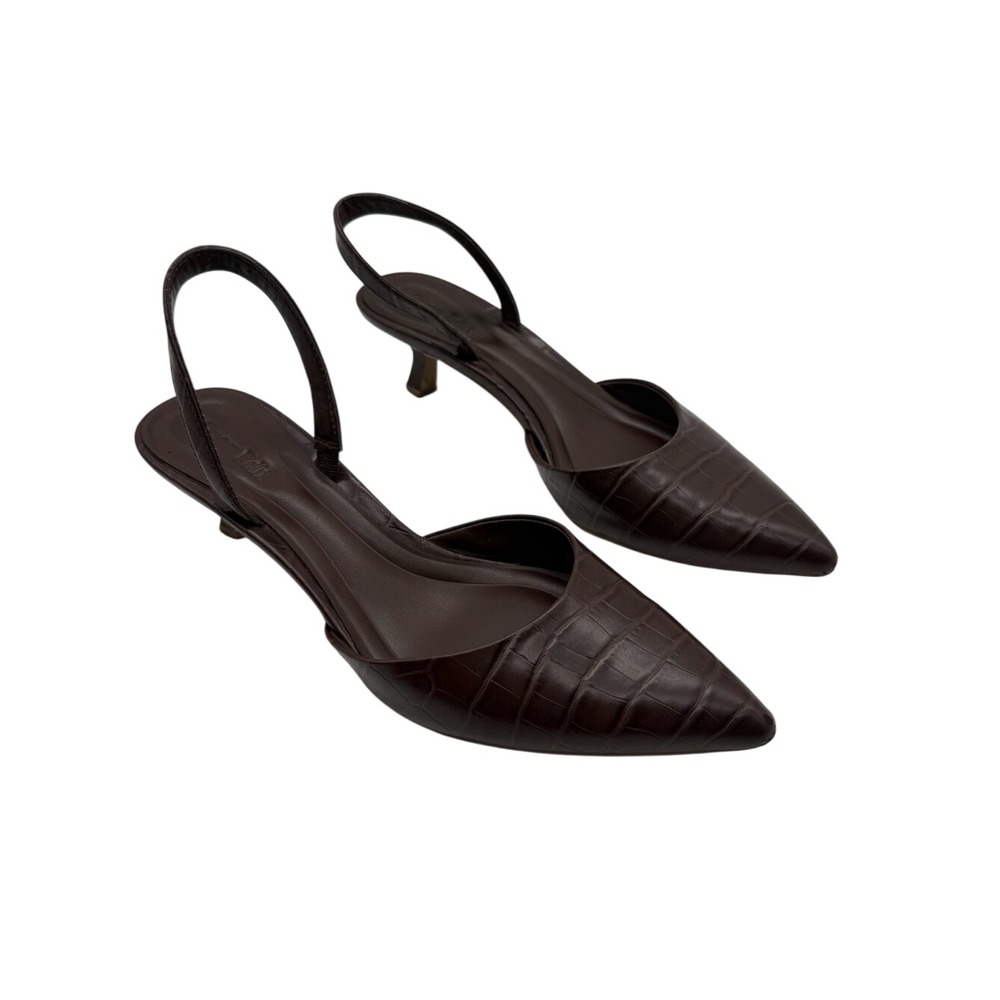Open Edit Chocolate Brown Pointed Toe Slingback Kitten Heel Pump Size 6.6